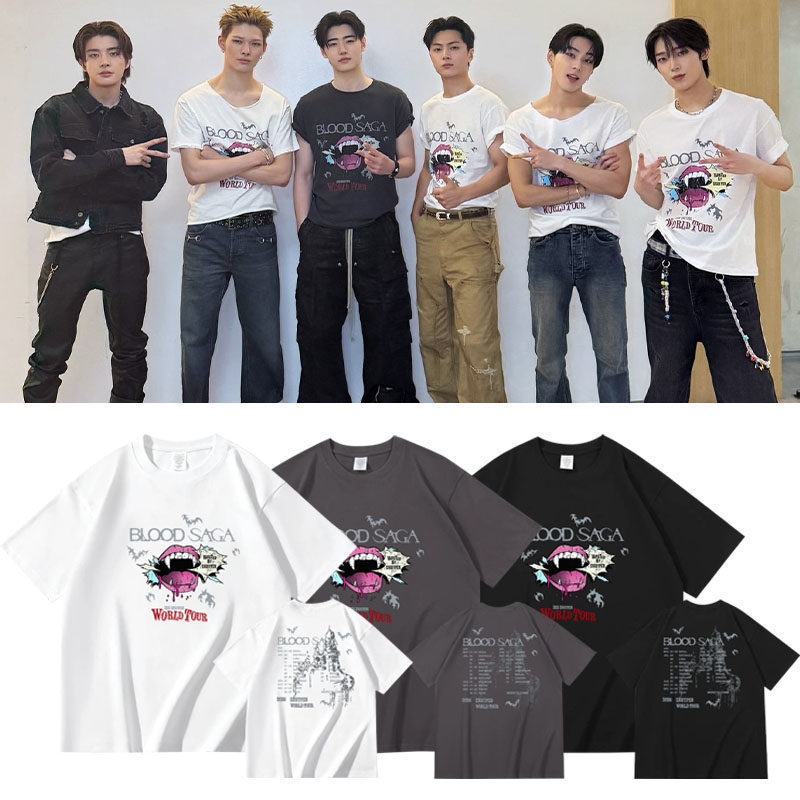Enhypen 2026 Fourth Tour Concert Blood Saga Same Style Short-Sleeve T-Shirt Cotton Fan Support Crew Neck Top Enhypen 2026 Fourth Tour Concert Blood Saga Same Style Short-Sleeve T-Shirt Cotton Fan Support Crew Neck Top
