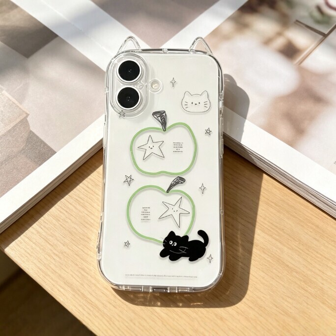 Green Apple Star case suitable for iPhone 17, 16, 15 Pro, 14, 13, 12, transparent, soft, for students, XR/XR, 8p Green Apple Star case suitable for iPhone 17, 16, 15 Pro, 14, 13, 12, transparent, soft, for students, XR/XR, 8p
