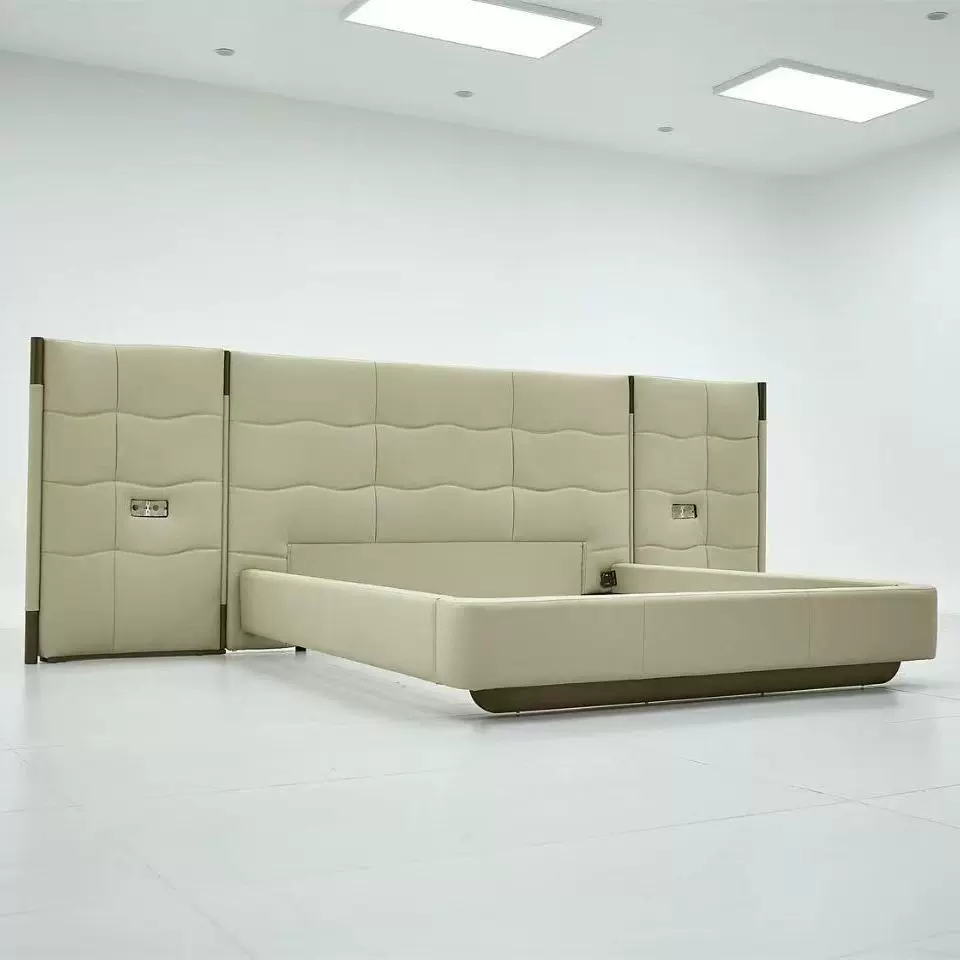 意式宽屏床主卧轻奢高级感皮床广东佛山现代豪华高端大气真皮大床