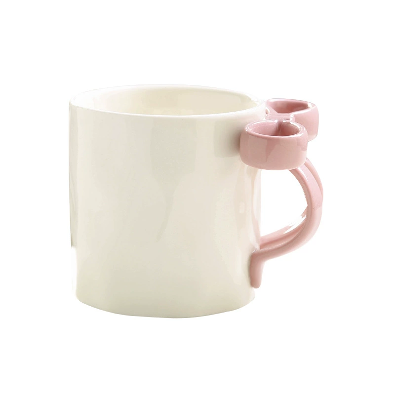 Mug (INS) Bow-Handle Creative Ceramic Cup, 400 ml, with Coaster — Bow / Kiln Finish