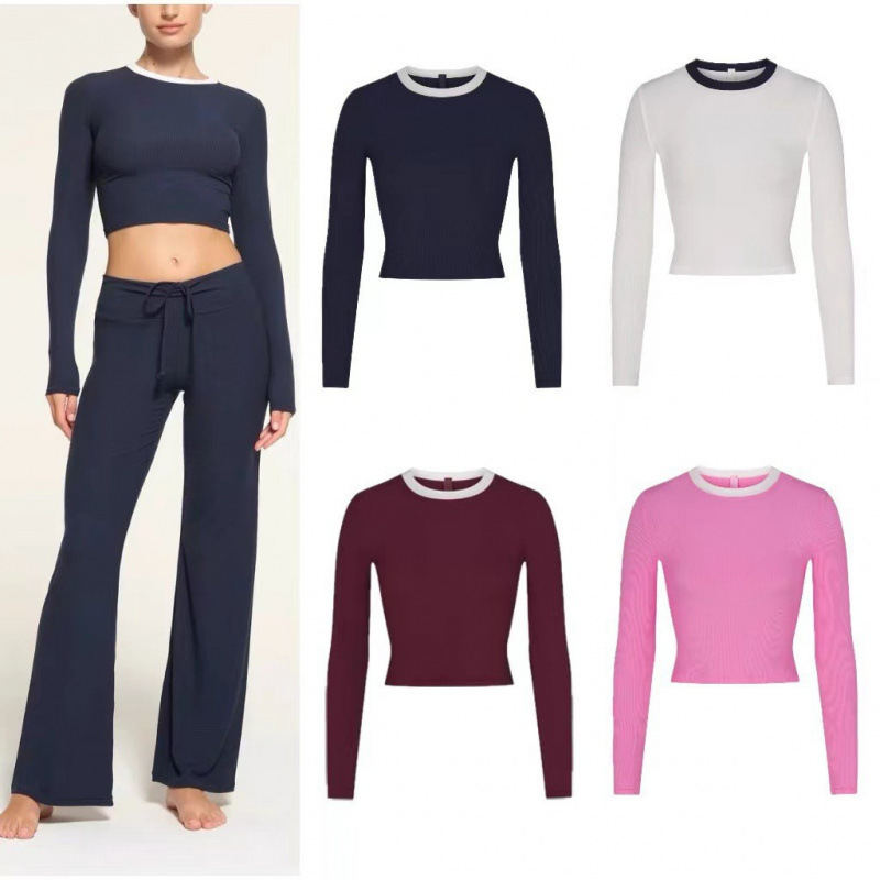 Skims Kardashian Soft Lounge Crop Top Modal Threaded Long-Sleeved T-Shirt Short Top Bottoming