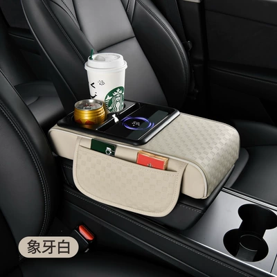 Pad with Integrated Wireless Fast – Armrest box pad - rechargeable-ivory-white-three-dimensional-flower
