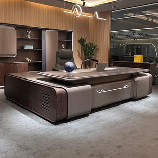 2025 New High-End Normcore Boss Desk President Desk Chairman Office Desk and Chair Combination General Manager File Cabinet