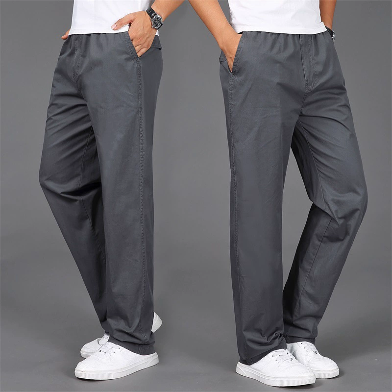 Весенние и летние мужские комбинезоны тонкие папы свободные прямые повседневные брюки на открытом воздухе спортивные брюки среднего возраста мужские брюки