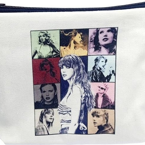 Bolsa de cosméticos Taylor de Amazon transfronteriza con estampado de letras, bolsa con cremallera impresa de doble cara de lino, almacenamiento impermeable para mujer