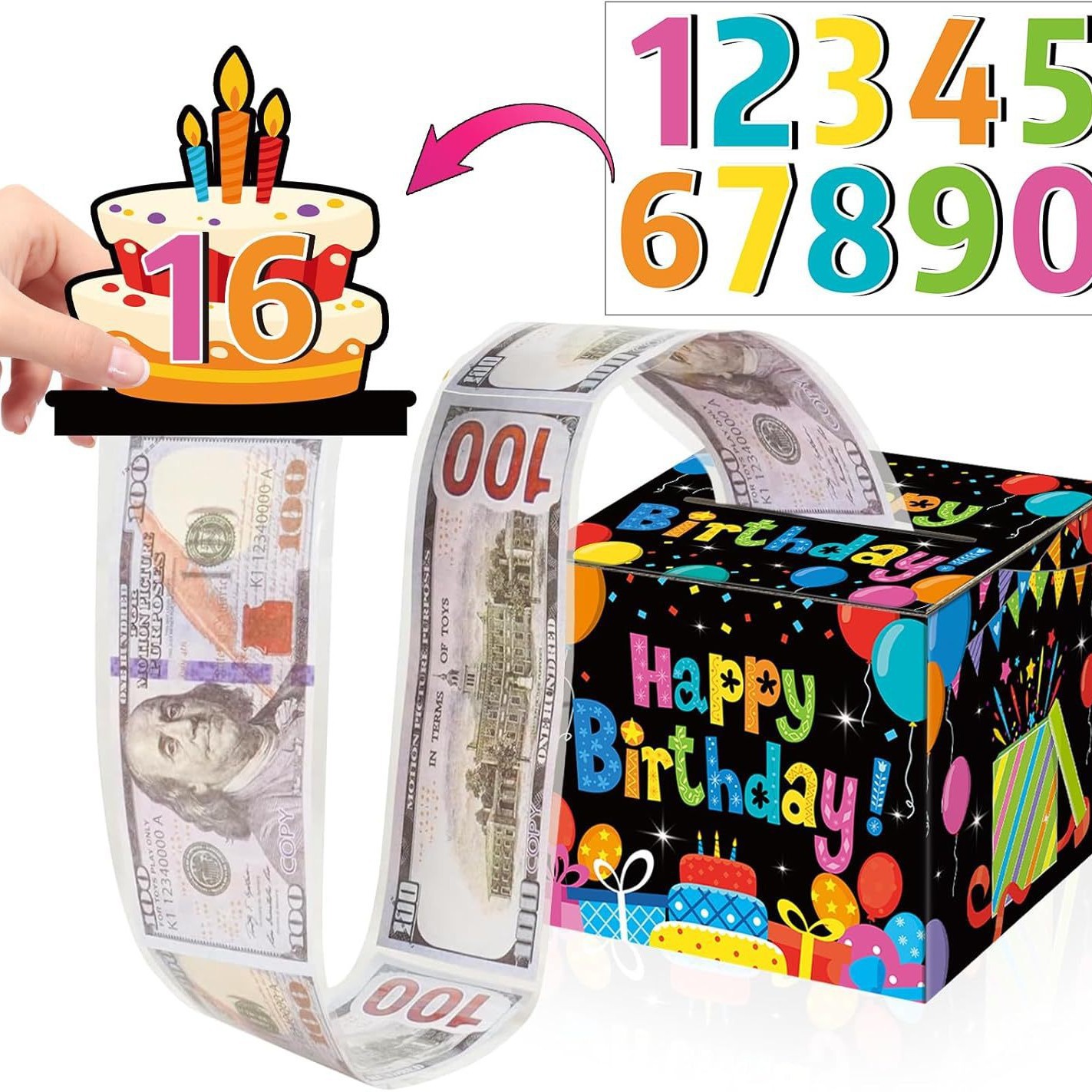 生日钱盒现金礼物生日快乐钱盒带DIY镂空儿童派对装饰彩色盒子