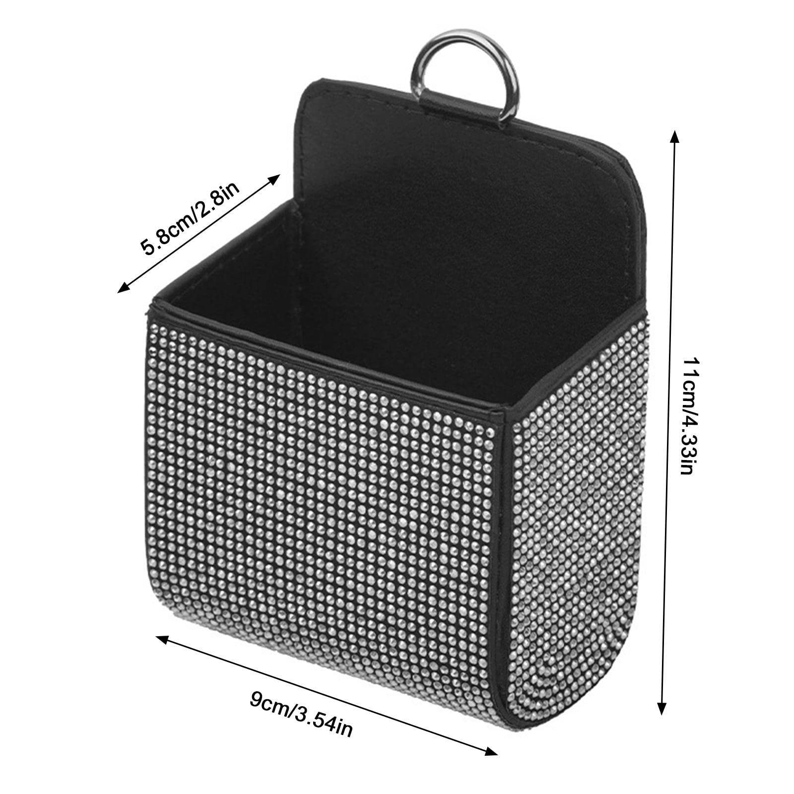 Car Diamond-Encrusted Document Storage Box, Car Air-Conditioning Vent Storage, Multi-Functional Leather Storage Bag with Diamonds