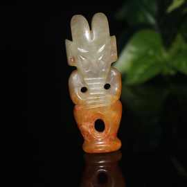 直播供应清晚期老岫玉太阳神吊坠古玉老玉红山文化太阳神玉佩挂件