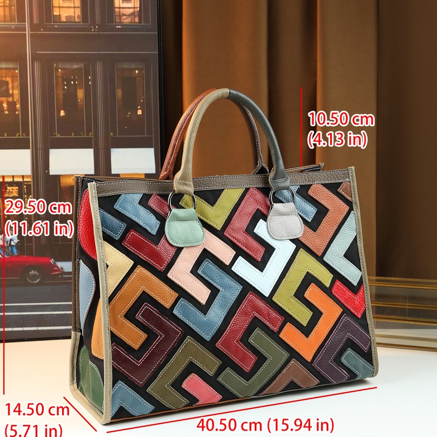 Retro Fashion Genuine Leather Handbag European American Style With Letter Print Large Capacity Women's Bag For Outdoor Use_voghion.com
