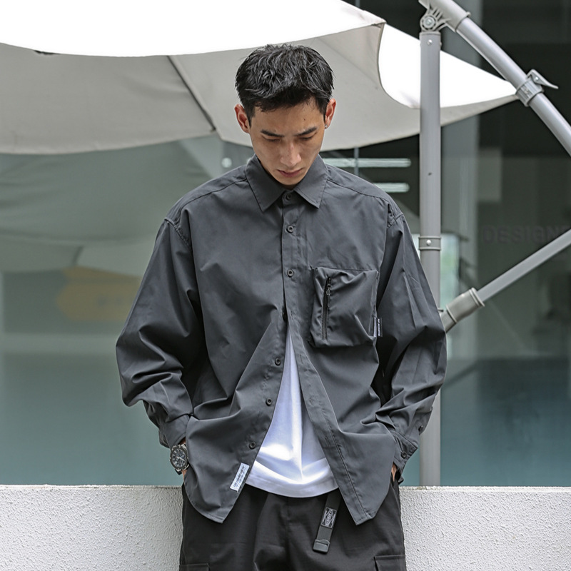 NP hombres otoño e invierno nuevo estilo japonés camisa suelta cityboy multi-Bolsillo camisa de moda marca camisa de manga larga para hombres y mujeres