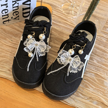 韩版复古芭蕾风蕾丝鞋带扣鞋花珍珠链条蝴蝶结星星小香风鞋子装饰