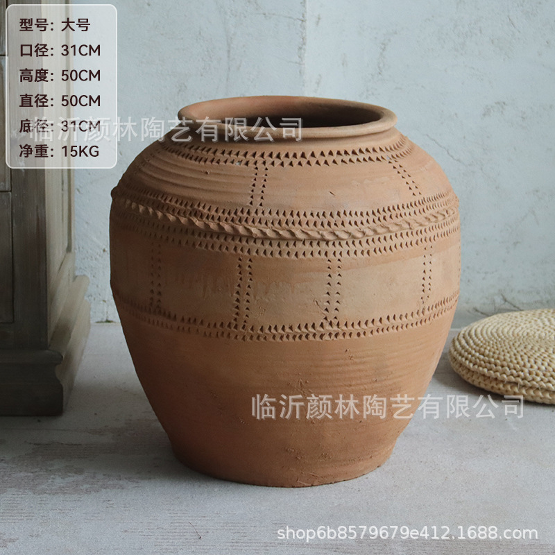 Gran barro de barro de barro antiguo vasijas de tierra vasijas de flores de cerámica gruesa sala de estar modelo de vivienda decoración de la sala de decoración de la ventana silenciosa