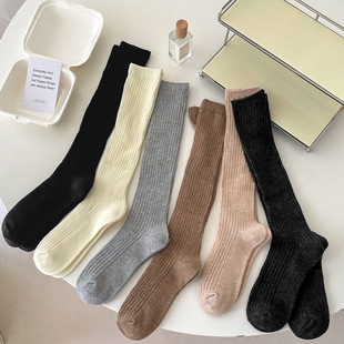 Long-run cotton socks autumn and winter Maillard thick line calf socks niche design sense American retro stockings knee socks