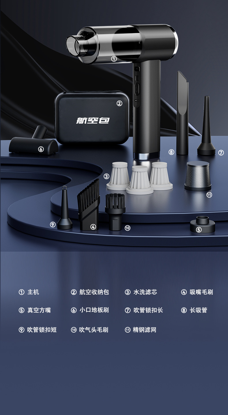 Car vacuum cleaner with high suction power, cordless, handheld, and compact design for use in cars. Factory direct sales, OEM available