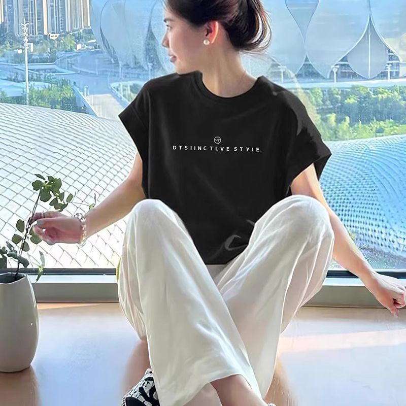 2025夏季宽松蝙蝠袖短袖t恤女美式宽松多巴胺甜酷圆领小飞袖上衣|undefined