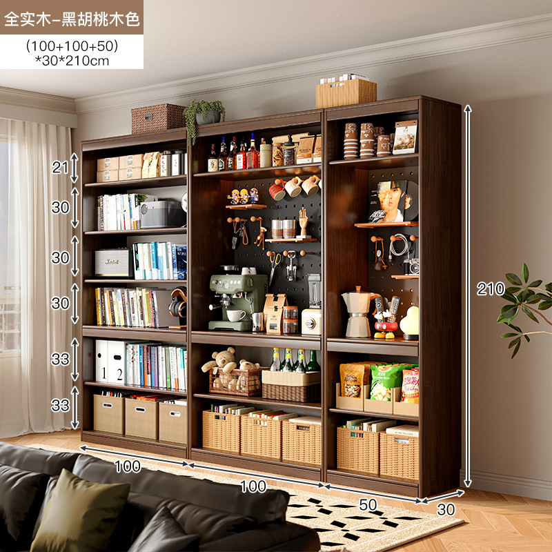 Estantes de madera sólida estantería de almacenamiento de piso para sala de estar integrado toda la pared armario de almacenamiento armario casero de color nuez