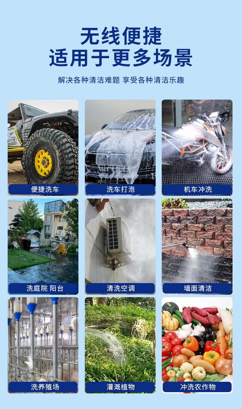 Portable wireless car washing machine lithium car washing pump car washing artifact high pressure household washing machine manufacturers cross-border in stock
