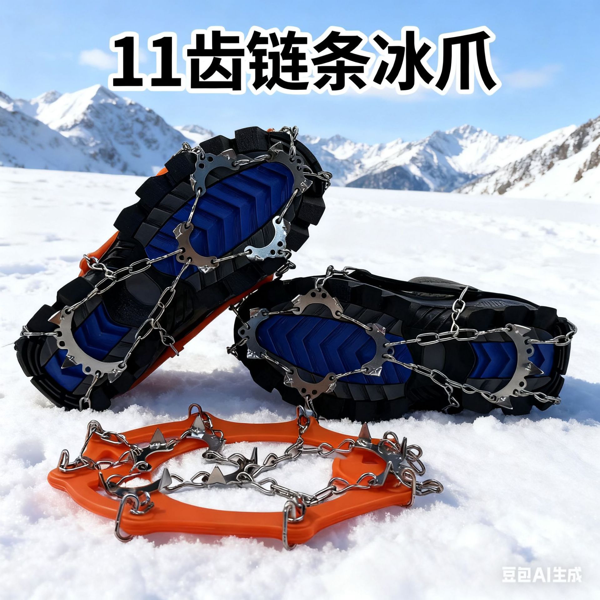 Factory direct sales of 11-tooth crampon anti-slip shoe covers, stainless steel welded outdoor mountaineering snow cleats, 11-tooth anti-slip ice claws.