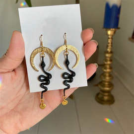 亚马逊 跨境 哥特式蛇耳环 欧美时尚热销新品 金色大弯月耳饰耳环