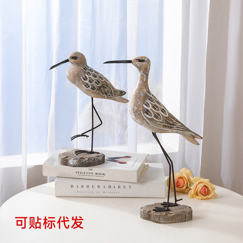 レトロな長い脚の海鳥デスクトップ装飾装飾品木製工芸品オーシャンスタイル海鳥カモメホームレストランアクセサリー|undefined