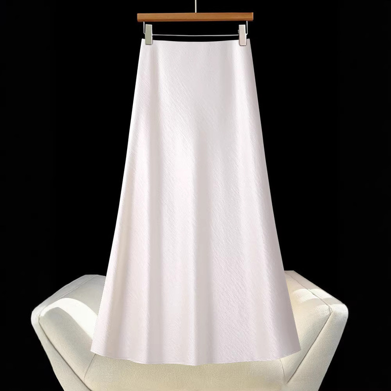 High-End Off-White Satin Skirt for Women, Spring 2026 New Acetate A-Line Skirt, Mid-Length Skirt, Large Flared Umbrella Skirt