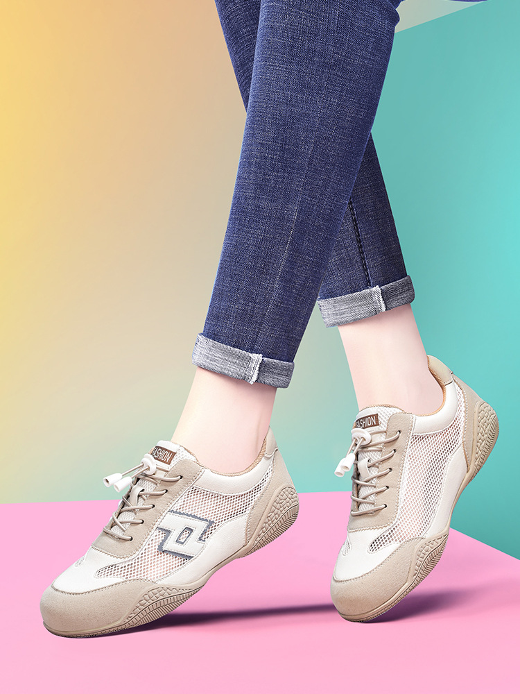 Giày sneaker nữ da thật lỗ thoáng khí đế phẳng nhẹ mùa hè 2025 — Màu xanh lá cây (1061), B5-05=giá trị thông số Kd, (cài 2), Màu trắng (1061), Trắng đen 1062 chi tiết 10
