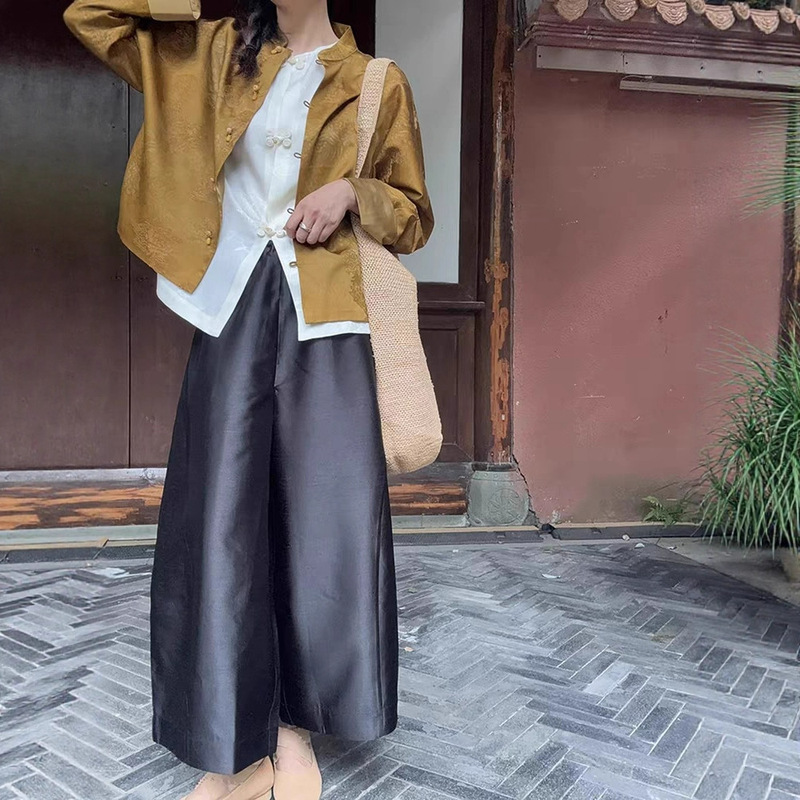 南油批发国风新中式篙及感暗金立领桑蚕丝人丝织金提花外套上衣女|undefined