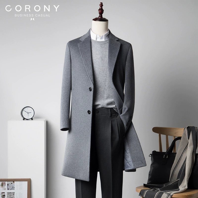 Мужское пальто из шерстяной смеси (Corony) длинное, демисезонное тренч, с хлопковой подкладкой, размеры M–5XL