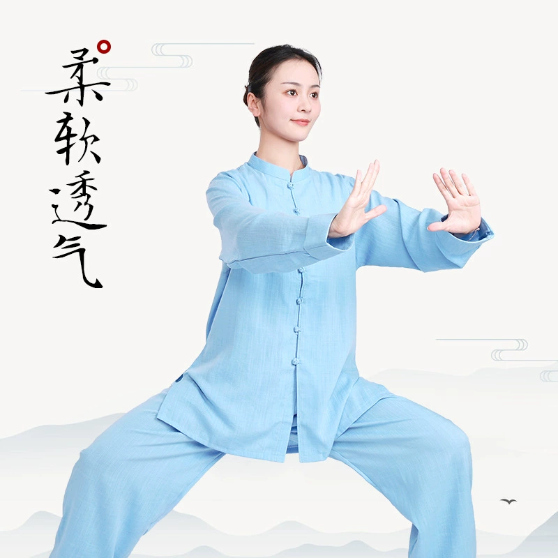 Костюм для тай-чи для женщин 2025 новый хлопок и лен костюм для практики тай-чи для мужчин китайский стиль весна-лето тонкий