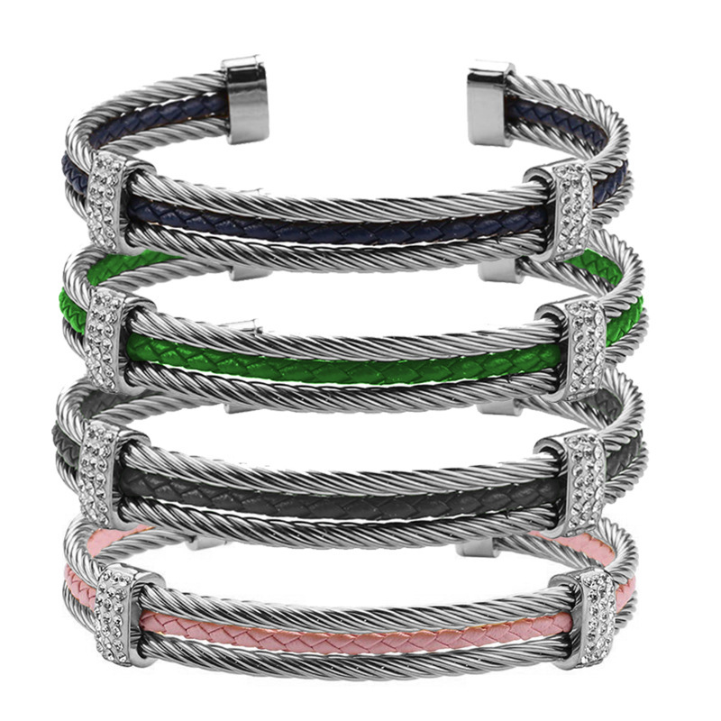 Dongguan European and American Titanium Steel Cable Bracelet Women's Elastic Twisted Wire Rope C-Shaped Stainless Steel Opening Fashion Jewelry Wholesale
