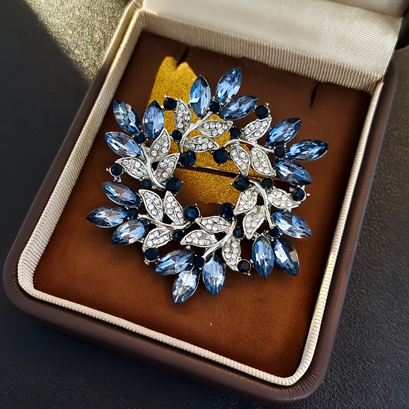 Vintage Blumenbrosche Mit Blauem Kristall Für Damen Luxusschmuck_voghion.com