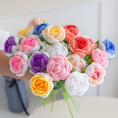 Amazon hand-woven finished bouquet milk cotton rose artificial flower wool knitted artificial flower Valentine's Day bouquet