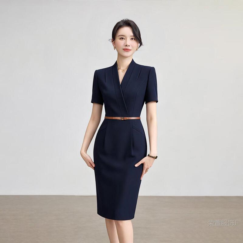 Short-Sleeved Professional Dress for Women, Summer Beauty Salon Workwear Dress, Sample House Display Center, Dental Hospital Reception Short-Sleeved Professional Dress for Women, Summer Beauty Salon Workwear Dress, Sample House Display Center, Dental Hospital Reception