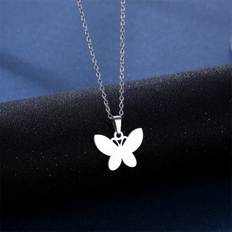 Womenu0027S Simple Style Butterfly Stainless Steel Titanium Steel Pendant Necklace Jewelry Sets