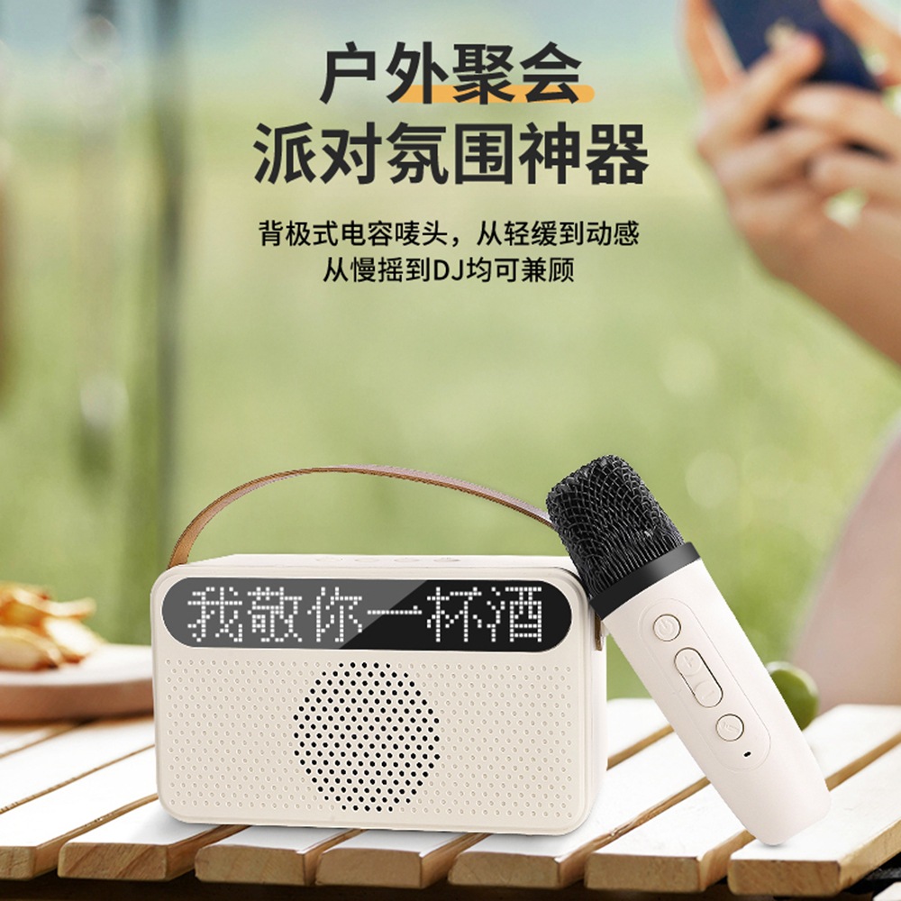 严Y9歌词显示蓝牙音箱无线麦克风便携桌面移动KTV双麦K歌神器一体