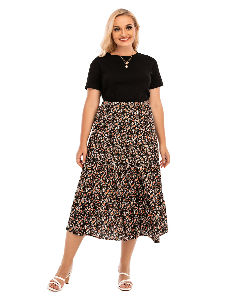 plus size floral mid-length loose-fitting slimming skirts Nihaostyles wholesale clothing vendor NSCX72549