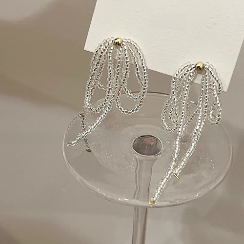 Super fairy crystal bow tassel earrings for women niche design high-end versatile temperament earrings earrings wholesale trend