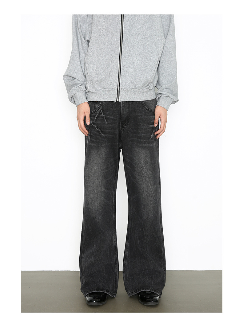 Men's Vintage-Inspired Distressed Jeans Cleanfit Straight Slight Flare Comfortable Cotton Blend Washed Black Light Blue S-XXL No Stretch_mkmklike.com