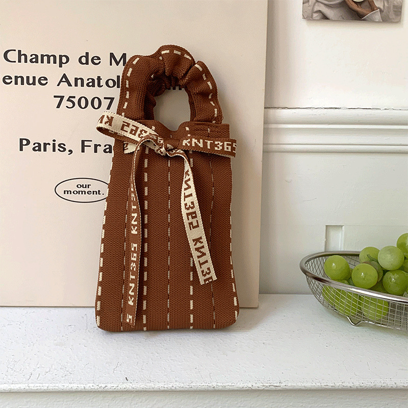 Bolsa de punto, oreja de madera, diseño de nicho, bolso con cordón de dibujos animados, bolso de mensajero portátil de todo fósforo, bolso de teléfono móvil