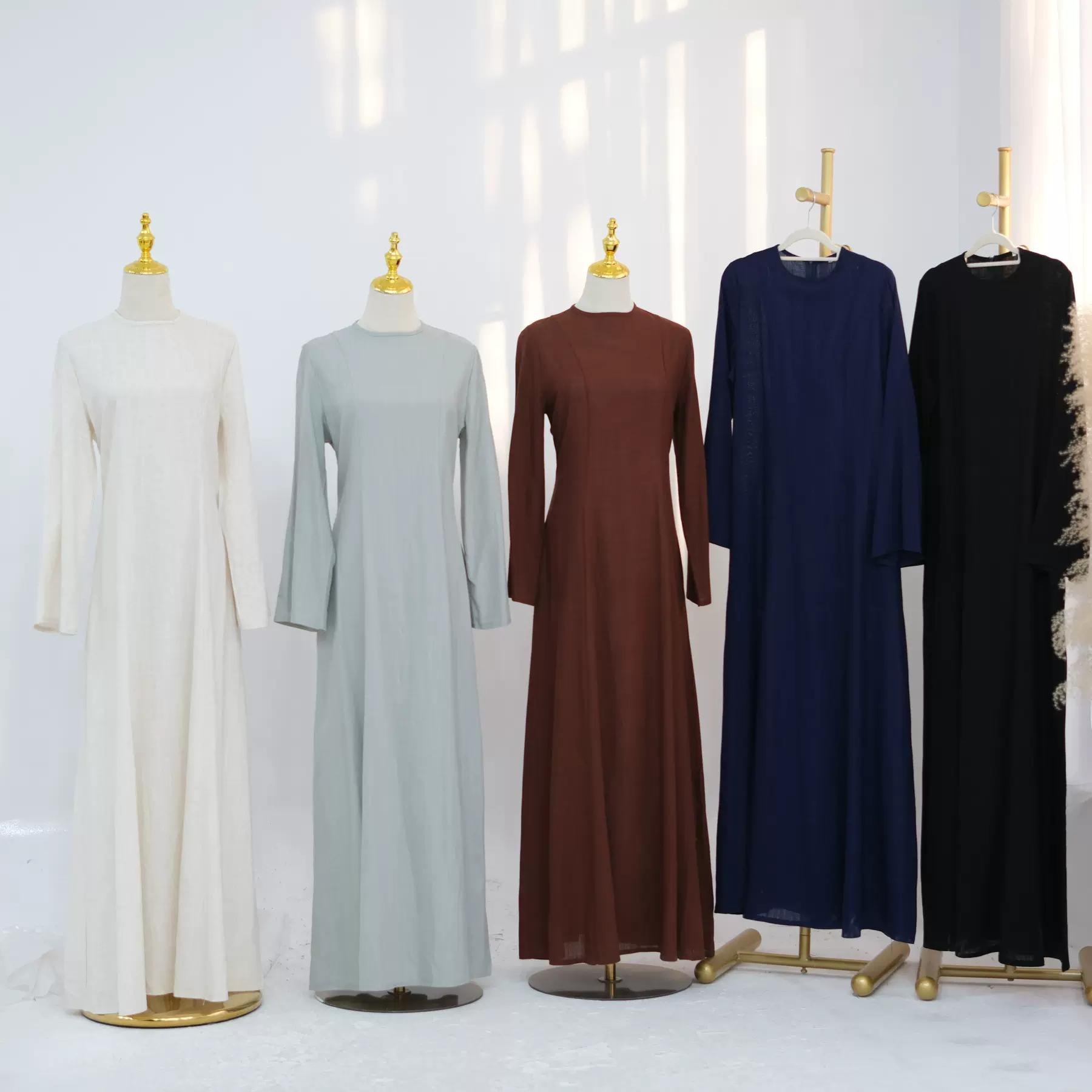 2025Loriya迪拜土耳其纯色大摆绑带连衣裙长袍LR941