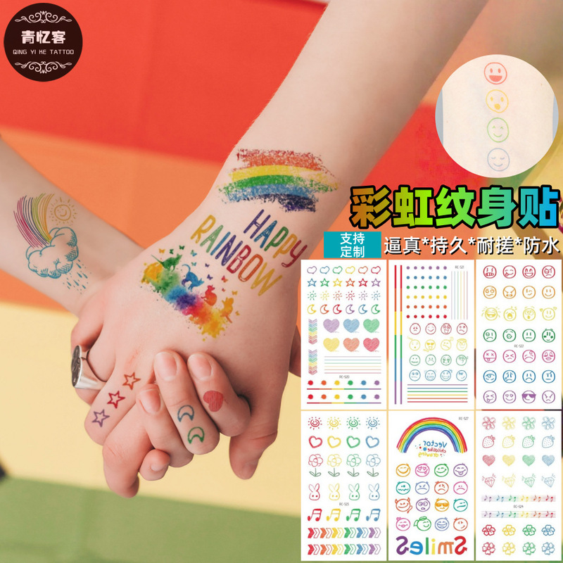 Cross-Border Wholesale Rainbow Temporary Tattoo Stickers Waterproof Children's Party Activities Ins Fresh and Colorful Style