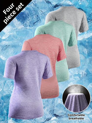 Cross-border Amazon hot sales summer sports short-sleeved women's figure-fitting quick-drying breathable T-shirt V-neck running outdoor Europe and America