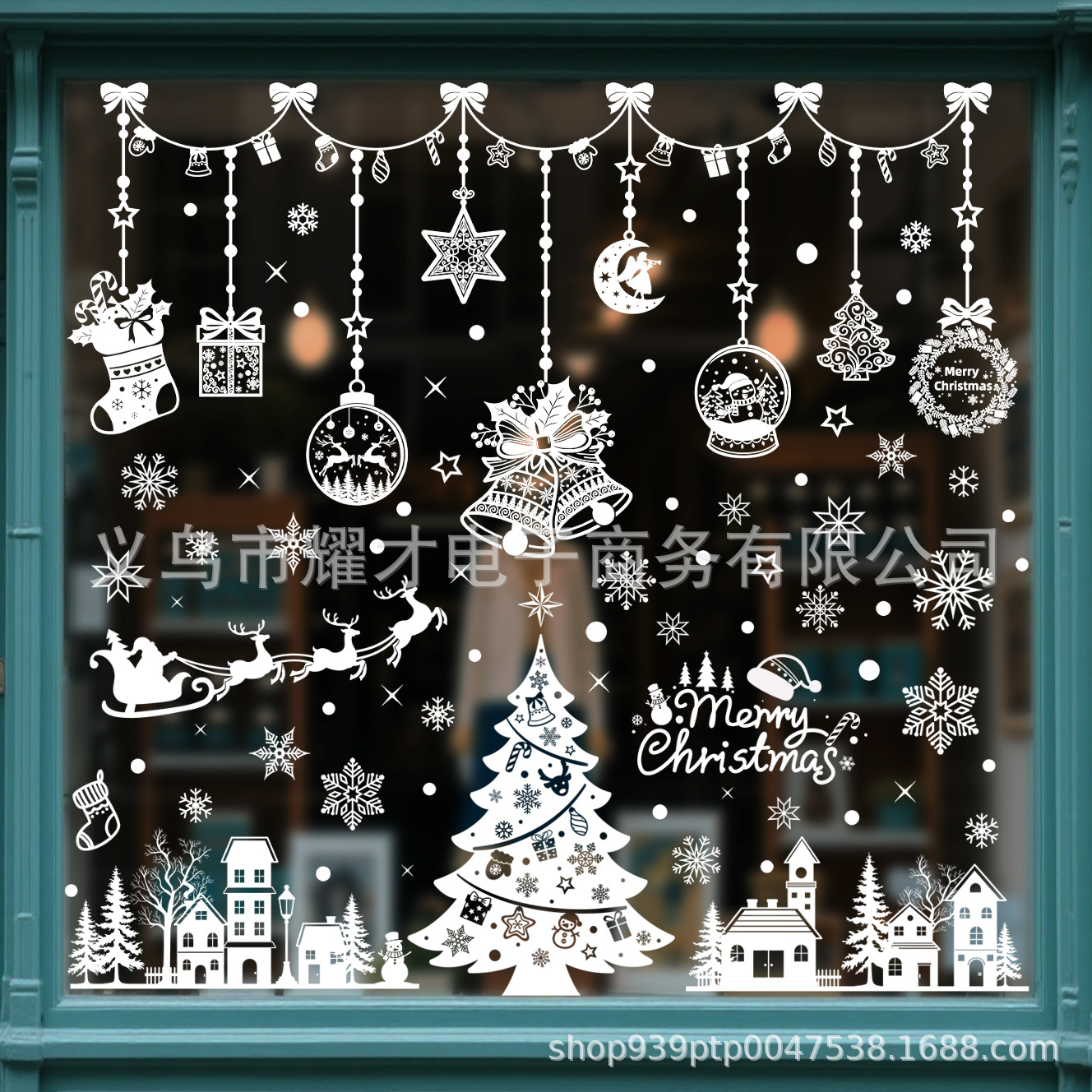 Đồ trang trí Giáng sinh mới xuyên biên giới, nhãn dán cửa sổ tĩnh điện, ông già Noel, người tuyết, nai sừng tấm, cửa sổ trung tâm mua sắm