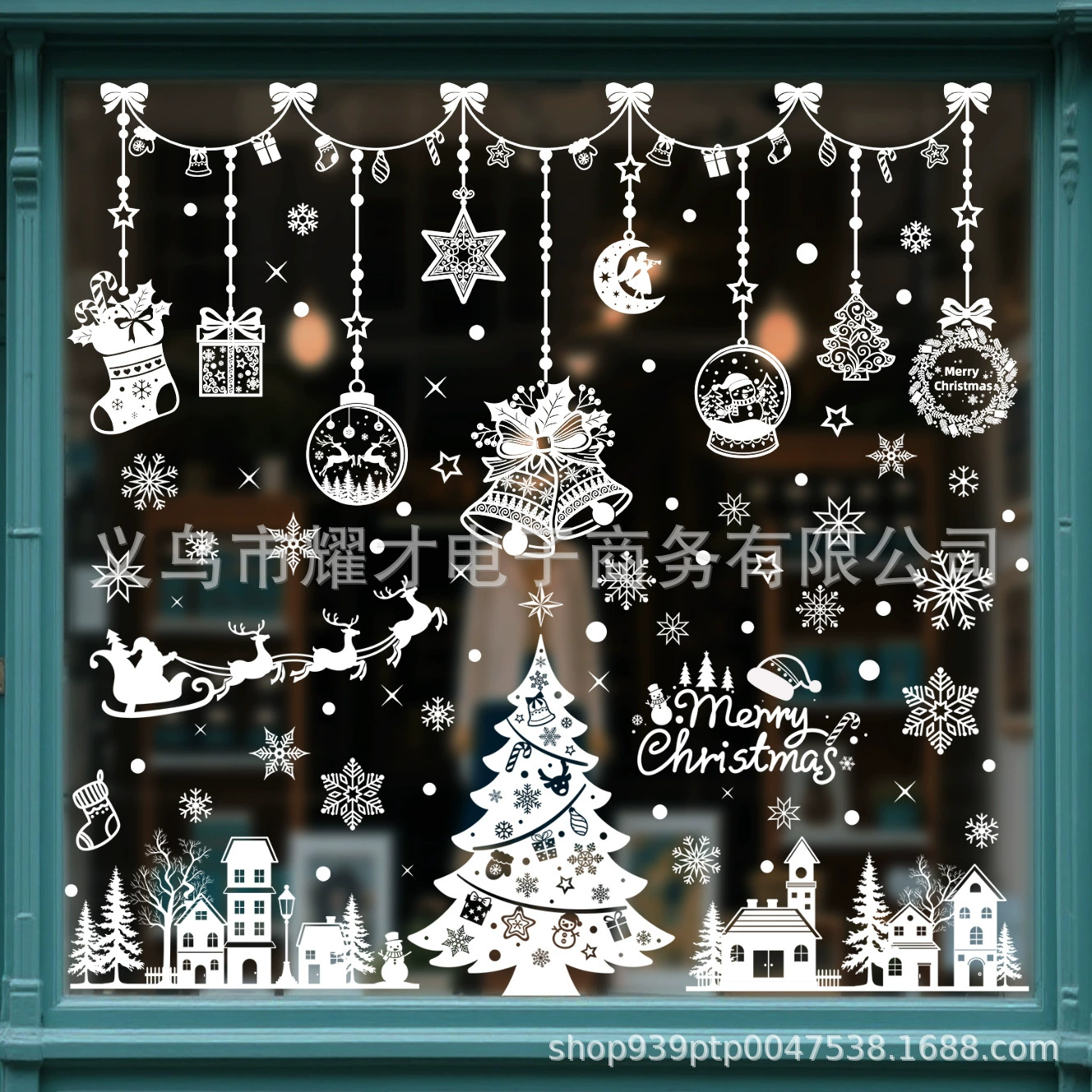 Новогодние рождественские украшения для витрин магазинов, электростатические наклейки на окна с Санта-Клаусом, снеговиком и оленем