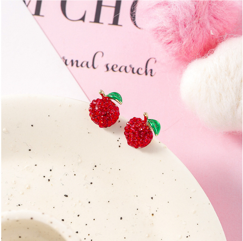 Cherry, Fruit Pattern 1 Pair Sweet Simple Style Cherry Fruit Plating Alloy Zircon Ear Studs