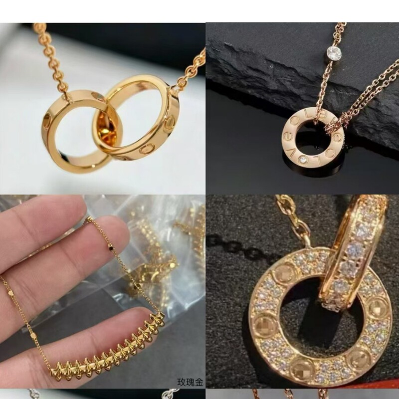 V Gold Card Brand Bullet Double Buckle Love Necklace for Women 18K Rose Gold Starry Sky Clavicle Chain Short Pendant with Diamonds