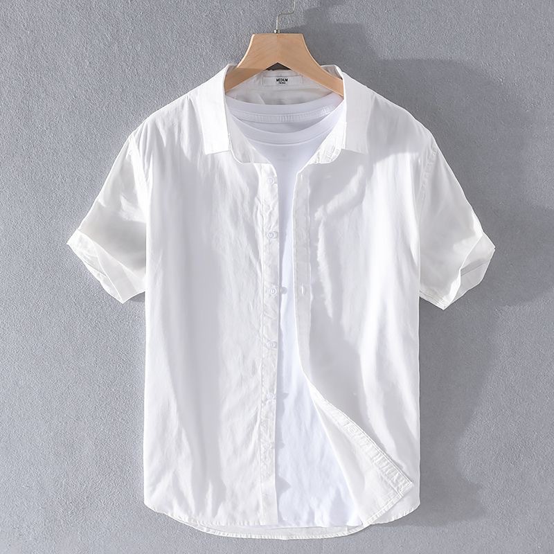 Men's Summer Short-Sleeved Cotton and Linen Shirts for Men, Thin Casual Japanese Style Simple Loose Linen Shirts and Jackets for Men