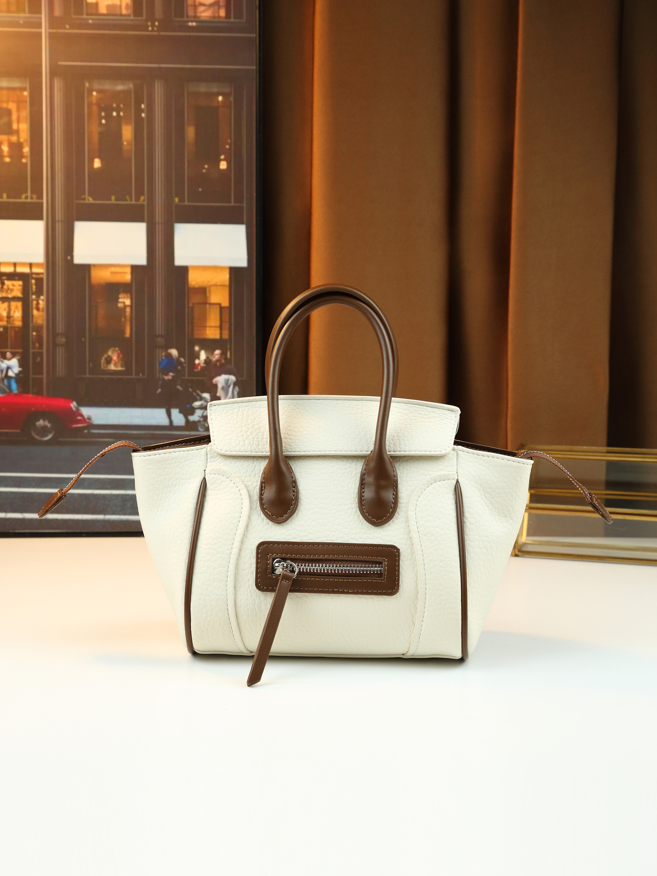 Women's Retro Colour Block Smiley Face Large Pu Leather Tote Bag_voghion.com