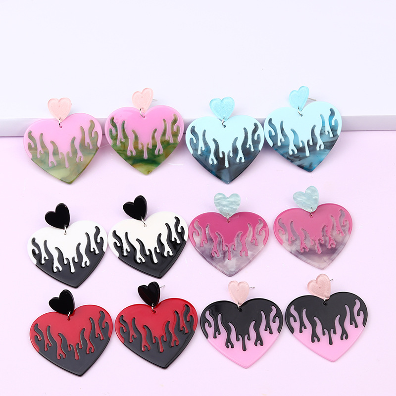 Women'S Gender Fashion Heart Shape Acetic Acid Sheets Drop Earrings