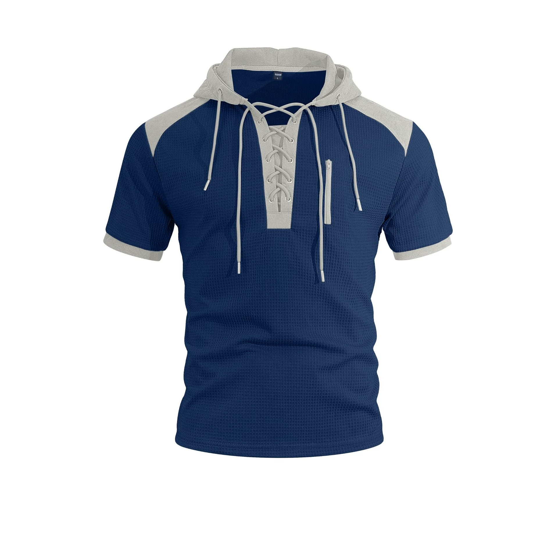 Amazon camisa europea y americana con capuchón de manga corta TK Henry camiseta europea correa de correa de correa de correa de comercio exterior camiseta deportiva casual hombre